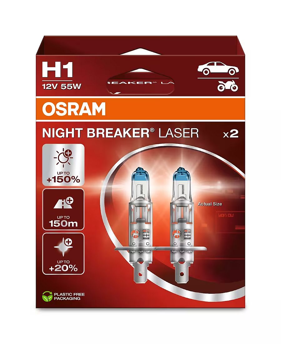 Osram H1 64150NL-2HB Halogen Lampen Night Breaker Laser +150% Duo Box (2 Stück)