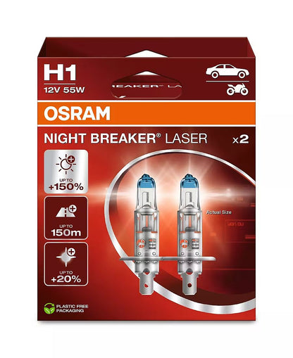 Osram H1 64150NL-2HB Halogen Lampen Night Breaker Laser +150% Duo Box (2 Stück)