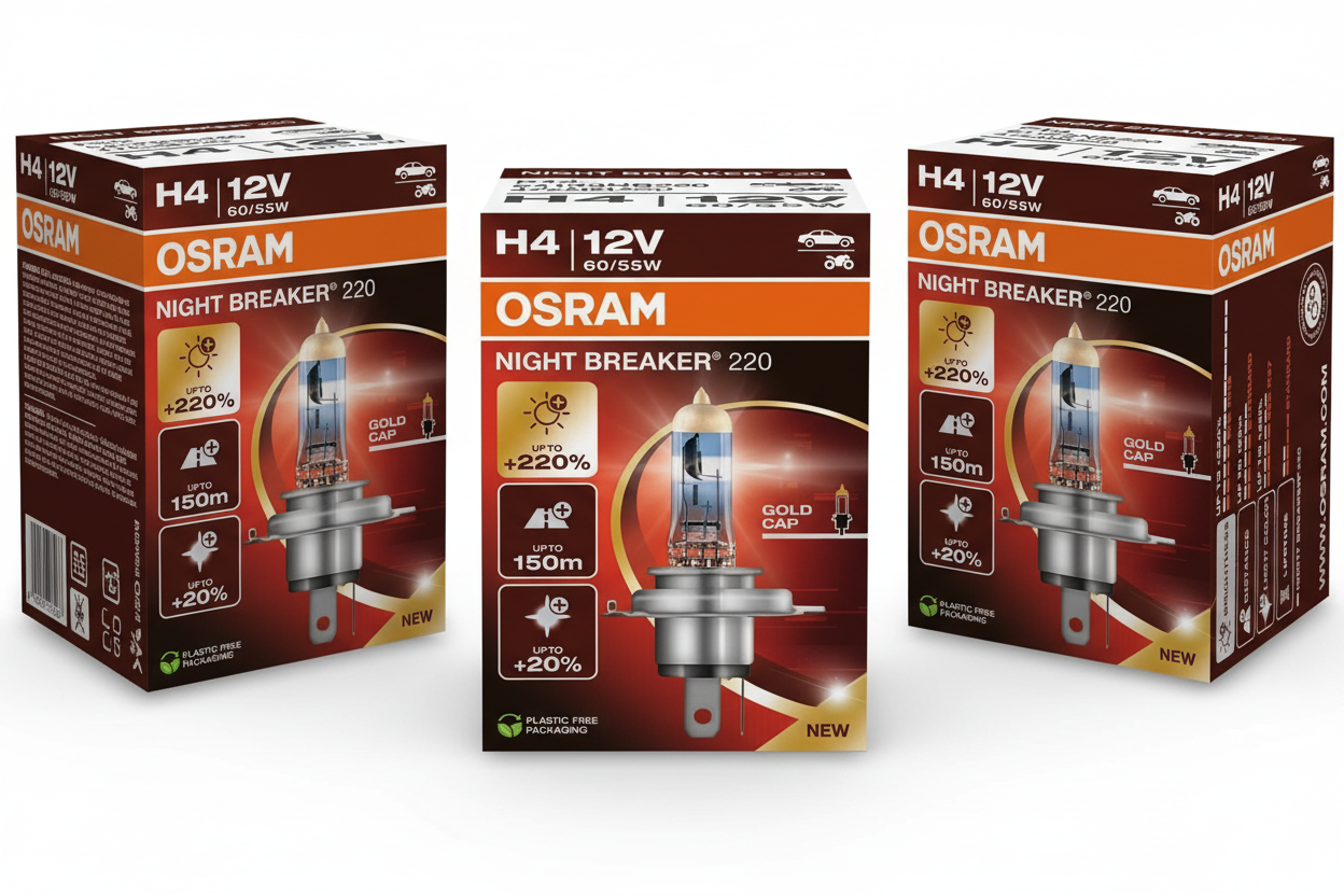3 Stück Osram H4 64193NB220 Night Breaker 220 Halogen Lampen