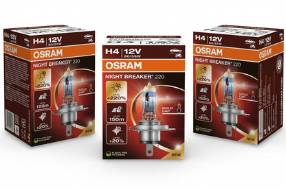 3 Stück Osram H4 64193NB220 Night Breaker 220 Halogen Lampen