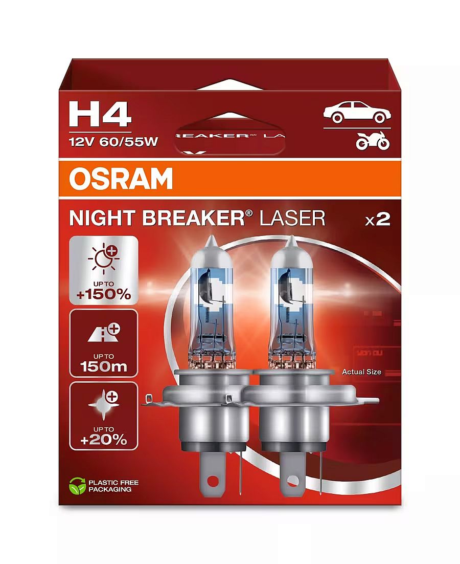 Osram H4 64193NL-2HB Halogen Lampen Night Breaker Laser +150% Duo Box (2 Stück)