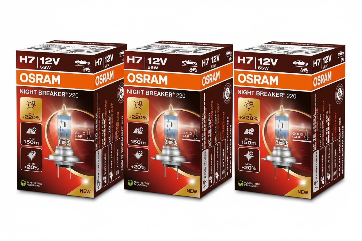 3 Stück Osram H7 Night Breaker 220 Halogen Lampen in Einzelverpackung