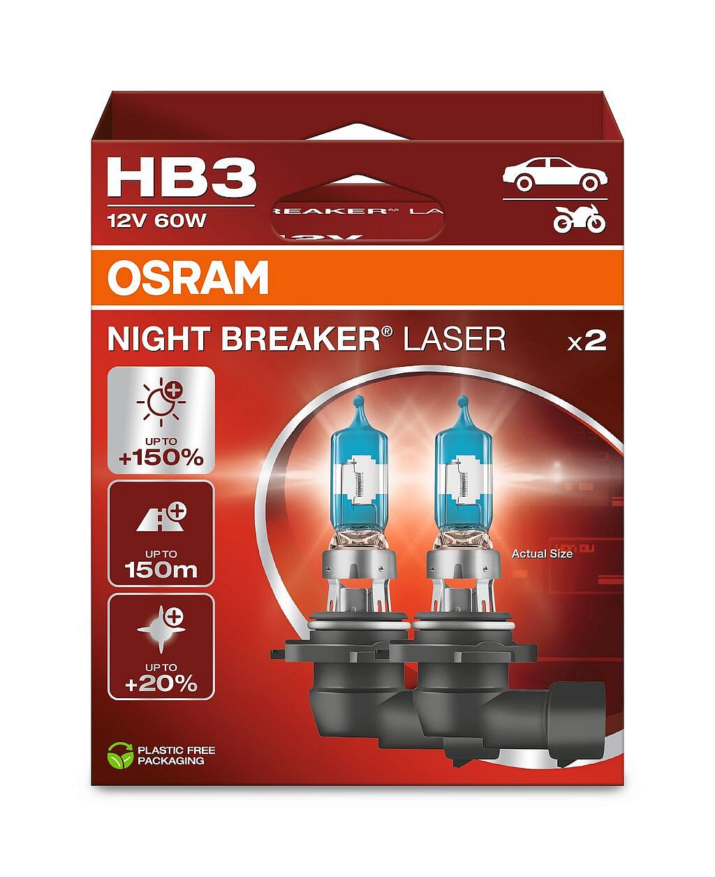 Osram HB3 9005NL-2HB Halogen Lampen Night Breaker Laser +150% Duo Box (2 Stück)