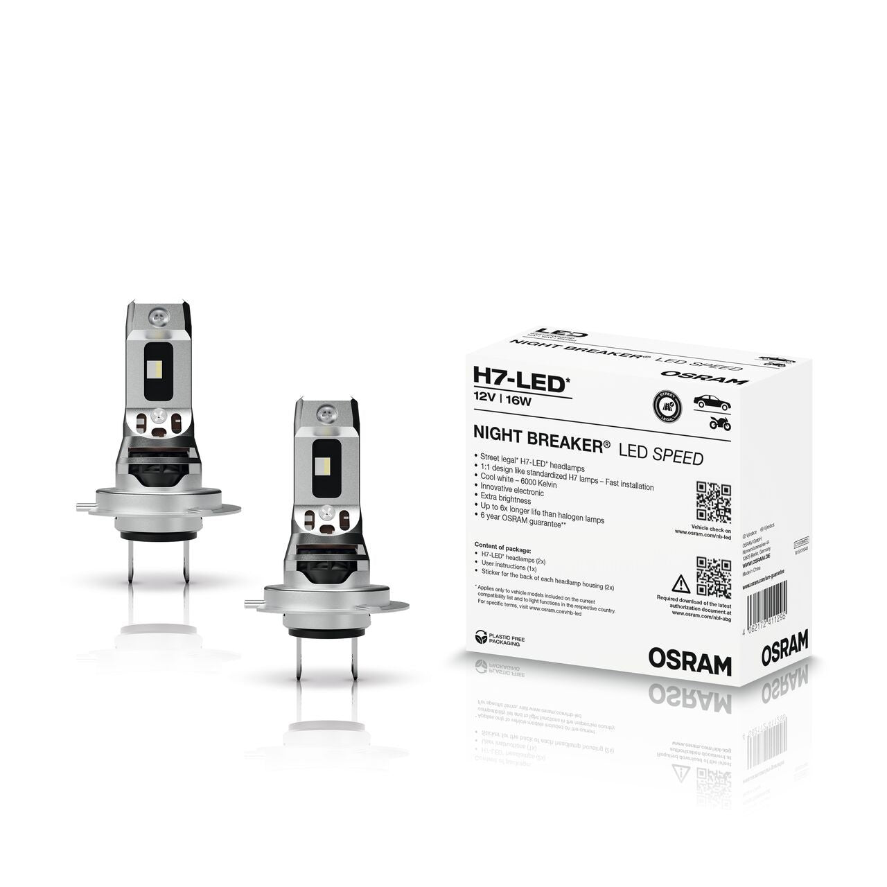 Osram H7 Night Breaker Speed  LED Autolampen Set mit ECE (2 Stück) Industrie Verpackung