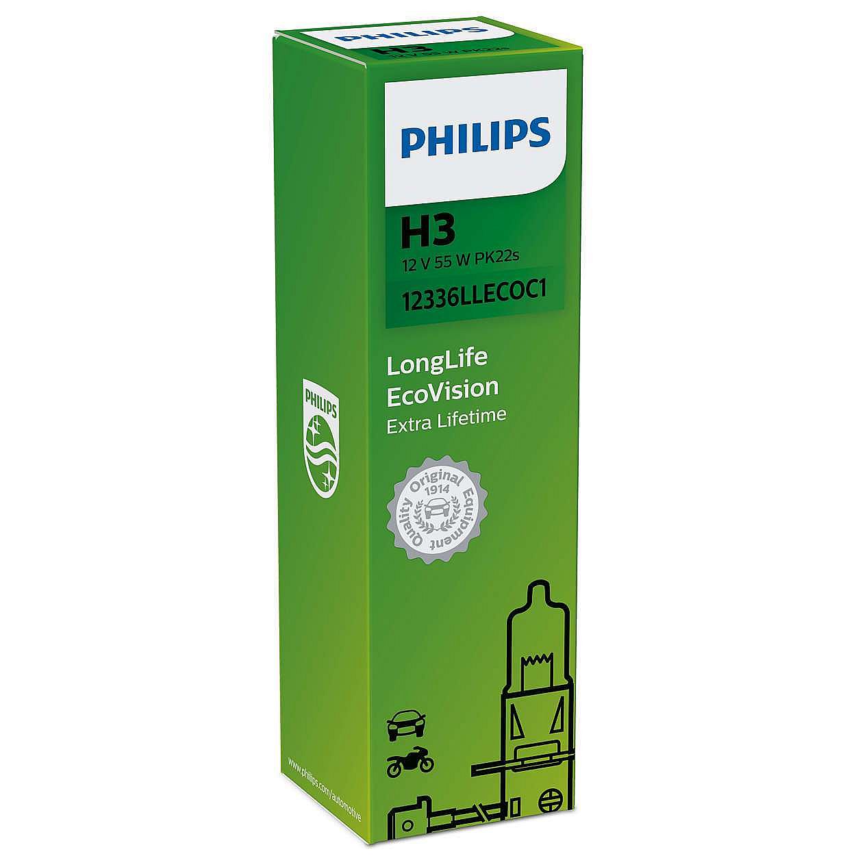 Philips H3 12336 Lifetime x4 Longlife Eco Vision Scheinwerfer Halogenlampe