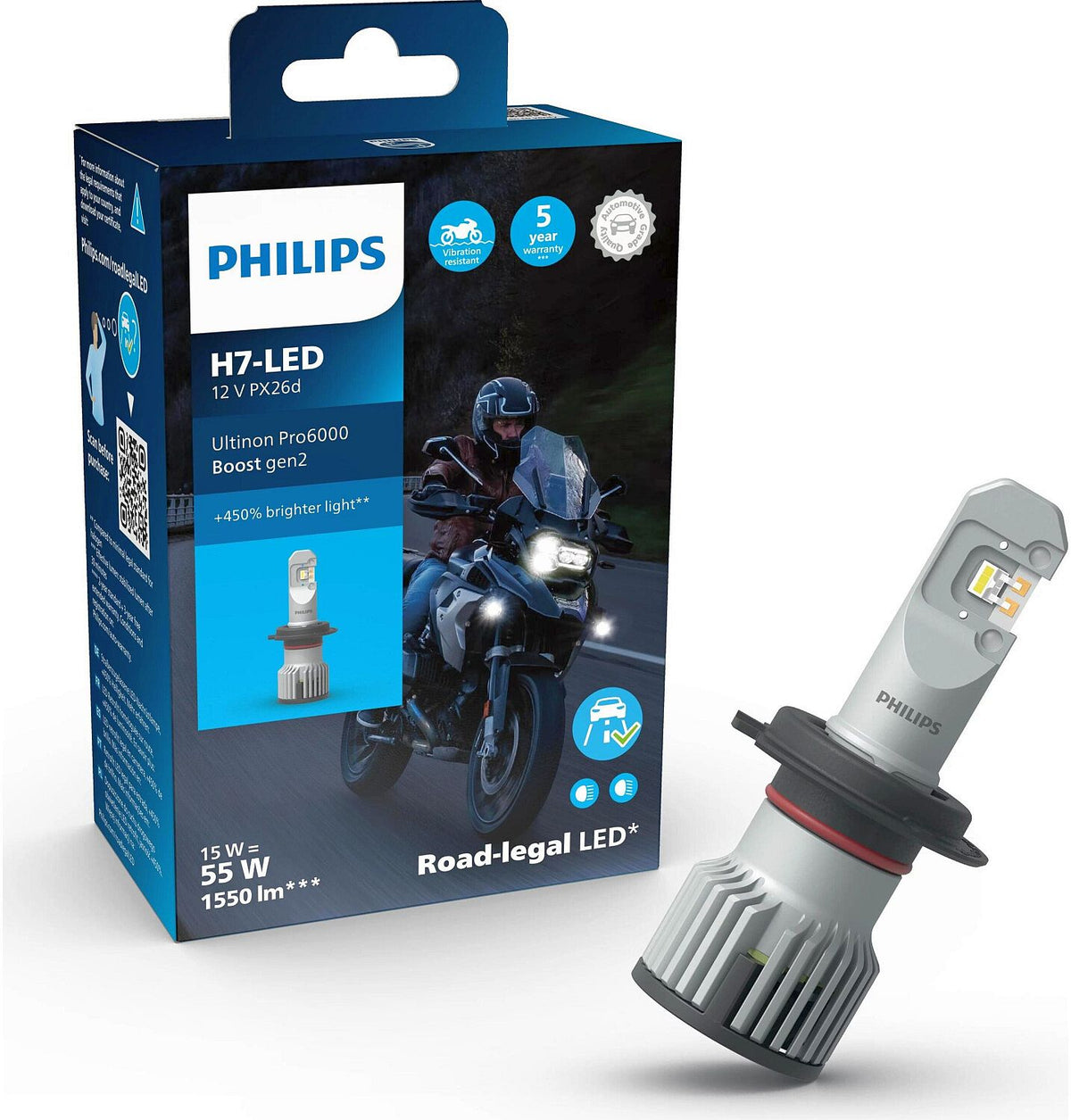 Philips H7 11972U60B2X1 Ultinon Pro6000 Gen 2 für Motorrad +450% (mit Straßenzulassung*)
