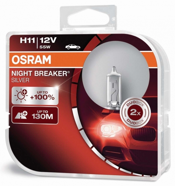 Osram H11 Night Breaker Silver Halogen Scheinwerferlampen 12V 55W Duo Box (2 Stück)