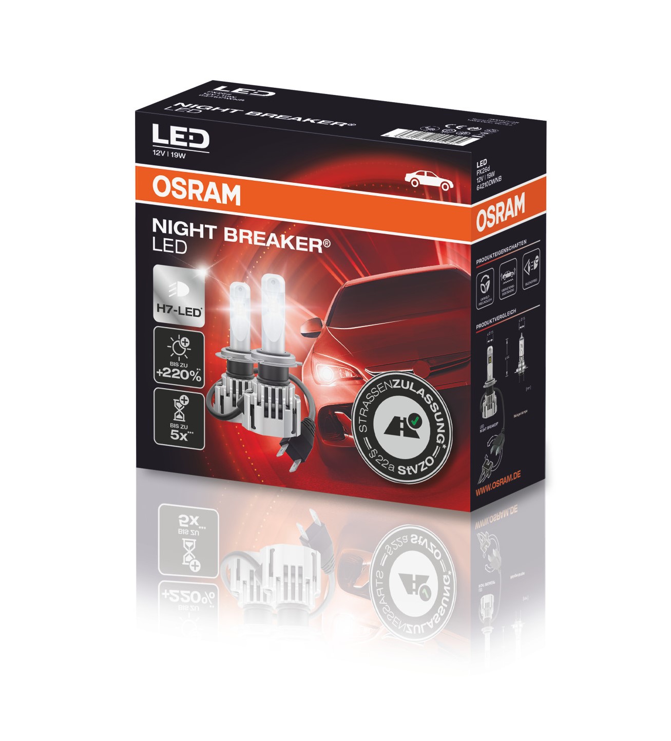 Osram H7 Night Breaker LED Autolampen Set mit ECE (2 Stück)