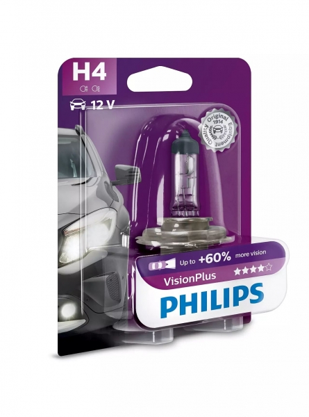 Philips H4 Vision Plus mit 60% mehr Licht Halogen Lampe