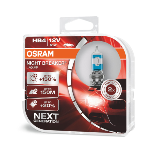 Osram HB4 9006NL Halogen Lampen Night Breaker Laser +150% NEXT Generation Duo Box (2 Stück)