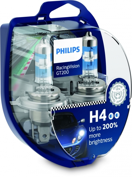 Philips H4 12342RGT RacingVision GT200 Halogen Scheinwerferlampen Duo-Box (2 Stück)