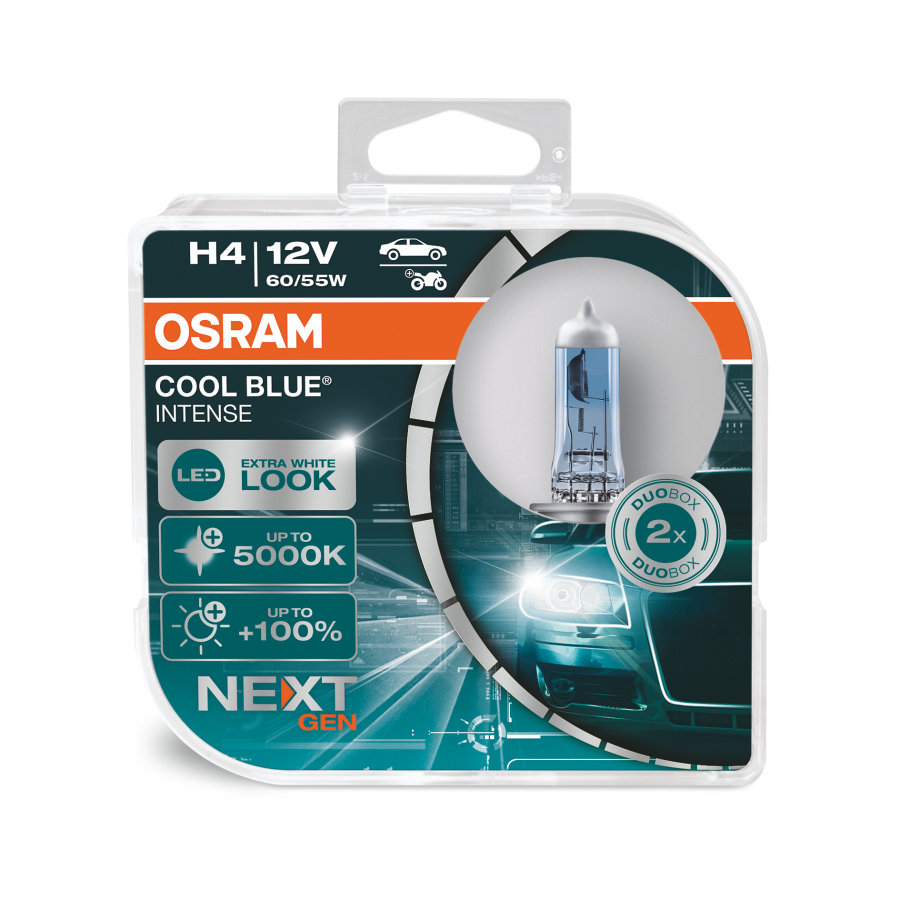 Osram H4 Cool Blue Intense (NEXT GEN) Halogen Lampen Duo-Box (2 Stück)  60193CBN-HCB