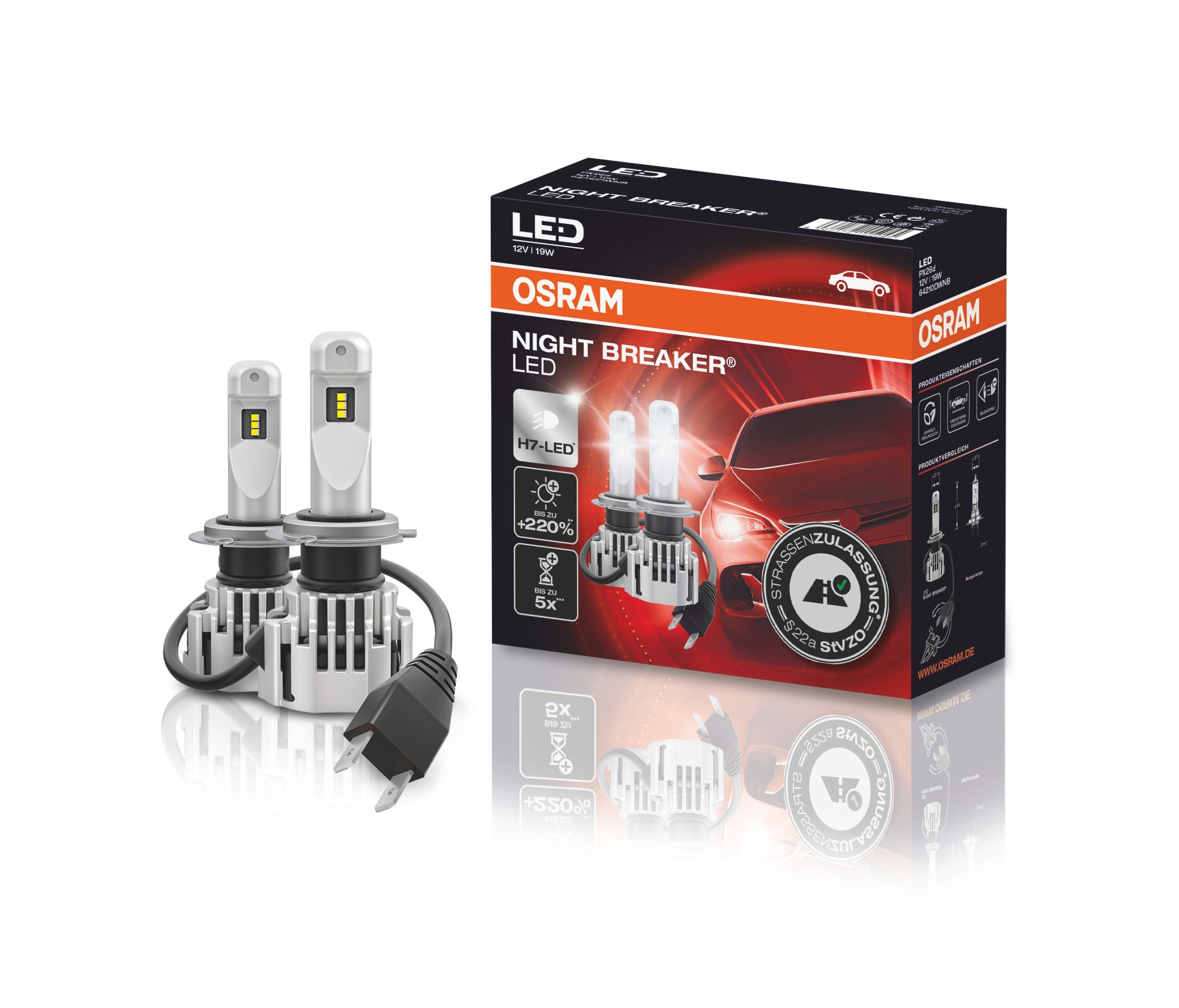 Osram H7 Night Breaker LED Autolampen Set mit ECE (2 Stück)