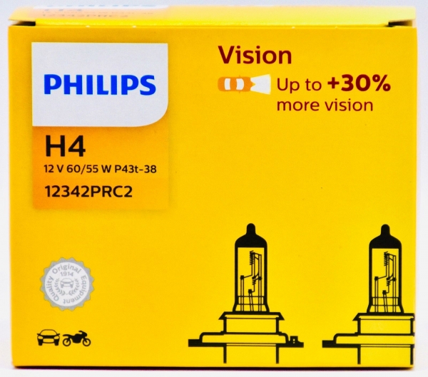 Philips H4 Vision +30% Halogen Lampen (2 Stück)