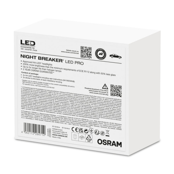 Osram H4 Night Breaker LED Autolampen Set mit ECE (2 Stück)