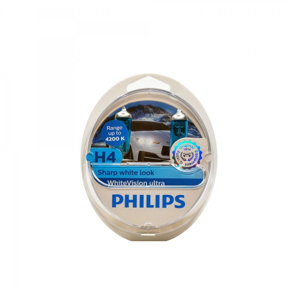 Philips H4 WhiteVision Ultra Halogen Lampen mit 2x W5W Duo-Box (2 Stück)