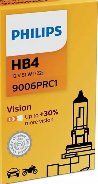 Philips HB4 9006PRB1 Vision bis zu 30% mehr Licht als Standard Scheiwerferlampe