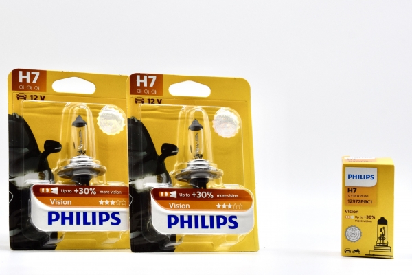 Philips H7 Vision +30% Halogen Scheinwerferlampen Set (3 Stück)