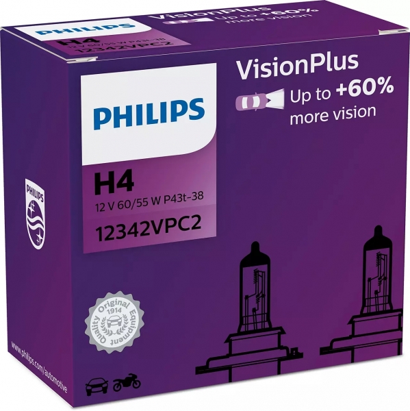 Philips H4 Vision Plus mit 60% mehr Licht Halogen Lampen (2 Stück)