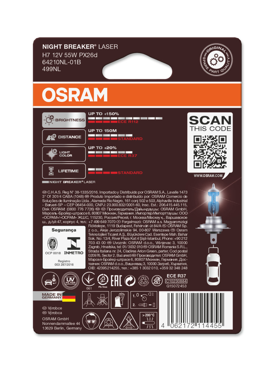 Osram H7 64210NL Halogen Lampen Night Breaker Laser +150%