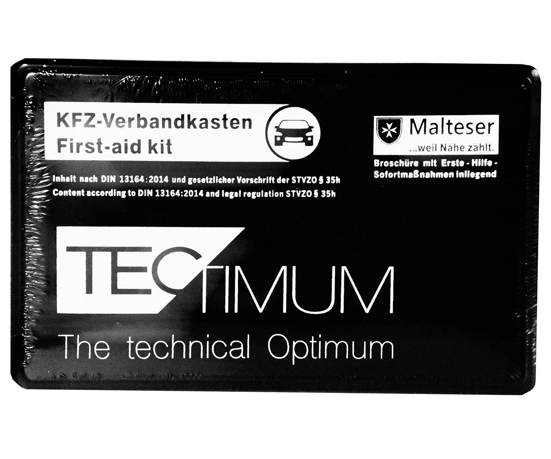 Tectimum KFZ-Verbandkasten DIN13164 schwarz und Malteser Broschüre