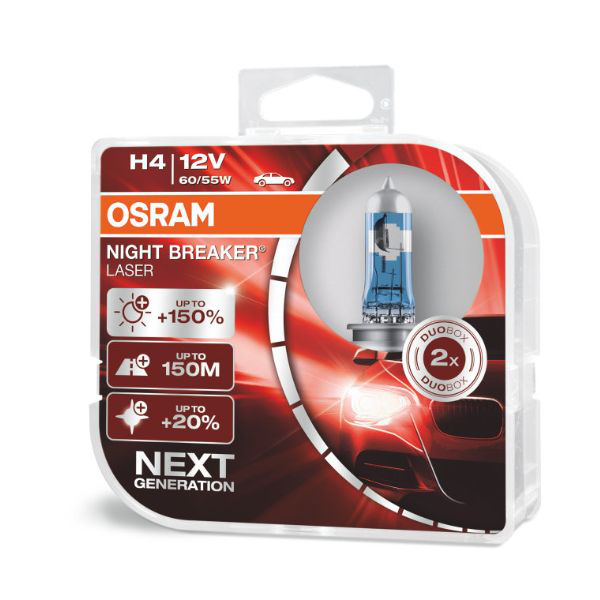 Osram H4 64193NL Halogen Lampen Night Breaker Laser +150% Duo Box (2 Stück)
